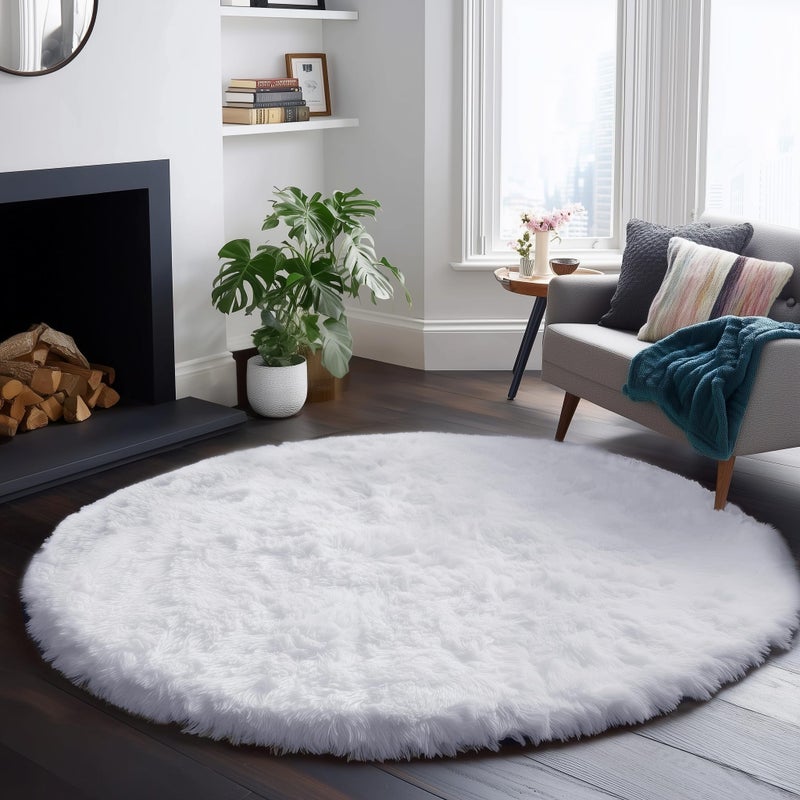 PAGISOFE Soft Round Rug 4Ft, Circle White Rugs for Girls Room Decor, Fluffy Carpets, Shaggy Nursery Rug,Comfy Circular Reading Carpets, Fuzzy Kids Rugs for Classroom Essentials Kids Playroom Dorm - Image 1